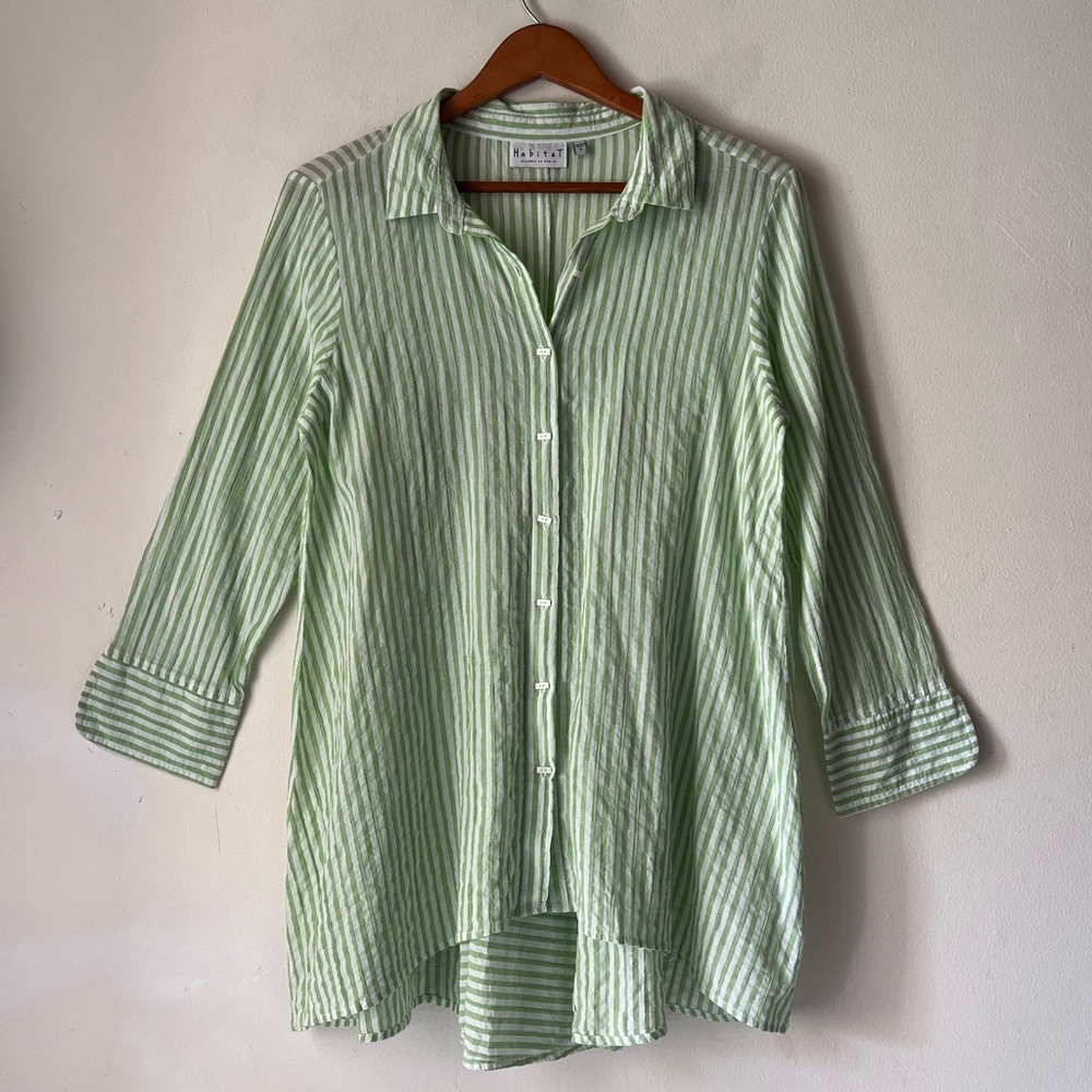 Habitat Green and White Striped Button-Front Tunic